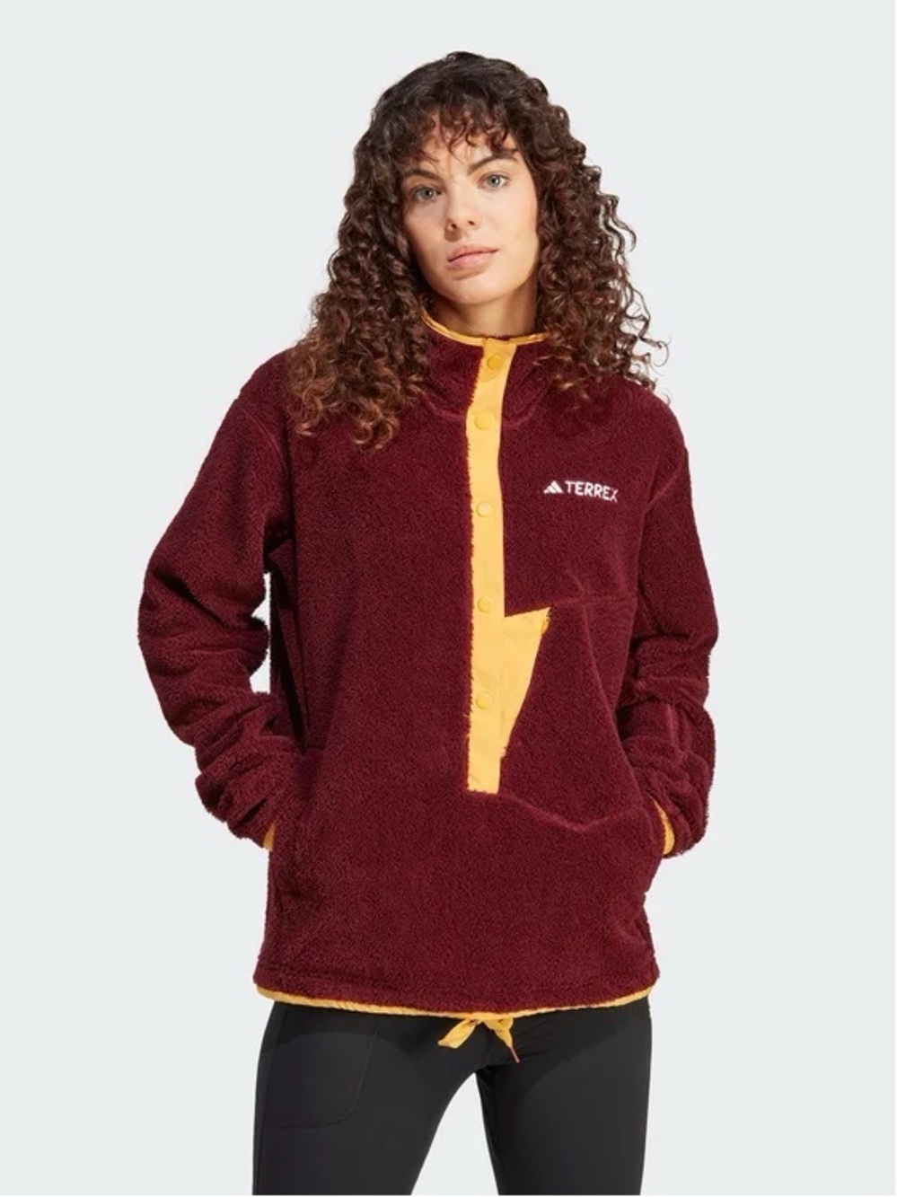 Adidas Women's Terrex Xploric High Pile Fleece Pullover Sweatshirt Dark Red Sz L